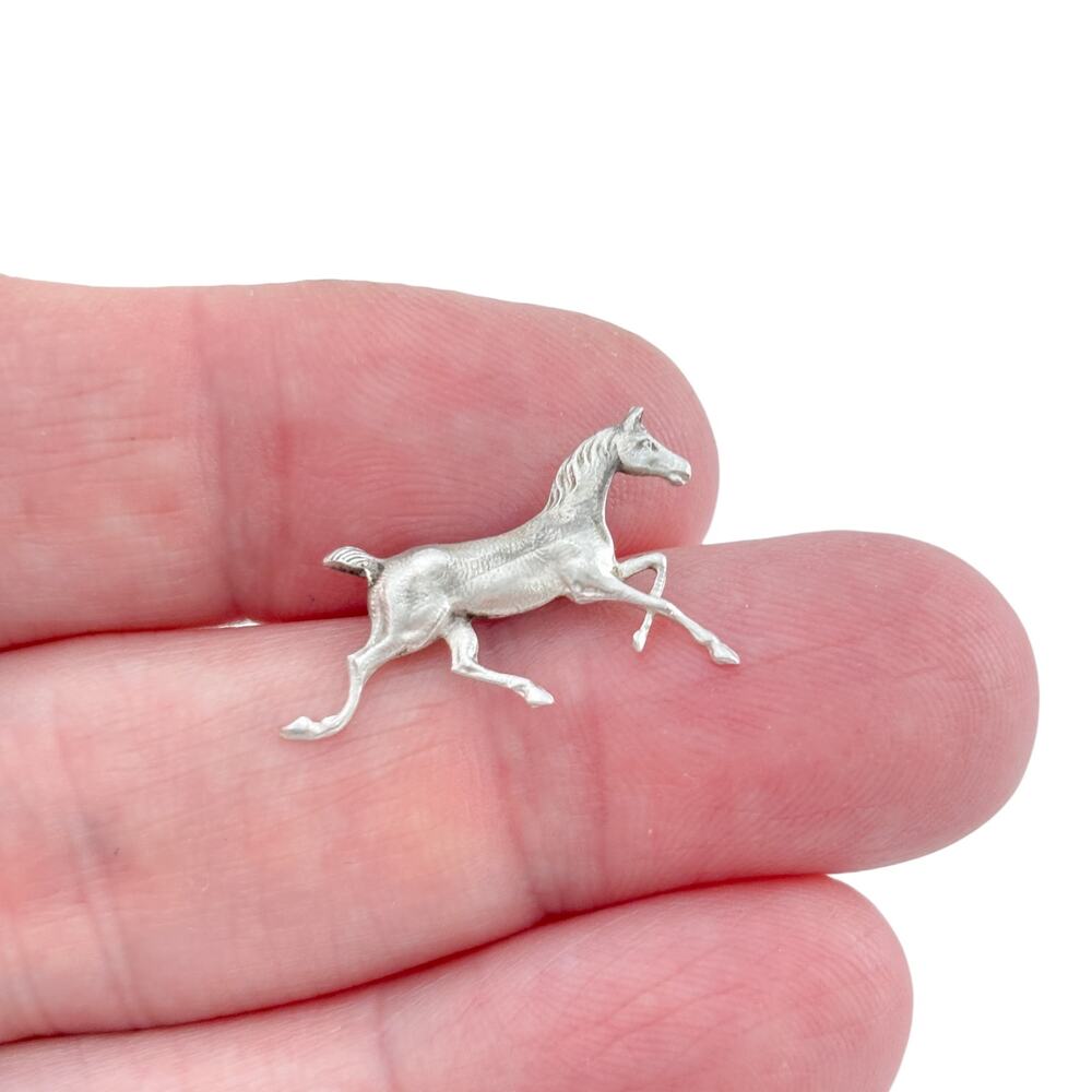 Vintage Sterling Silver Running Horse Brooch Pin 2.5cm